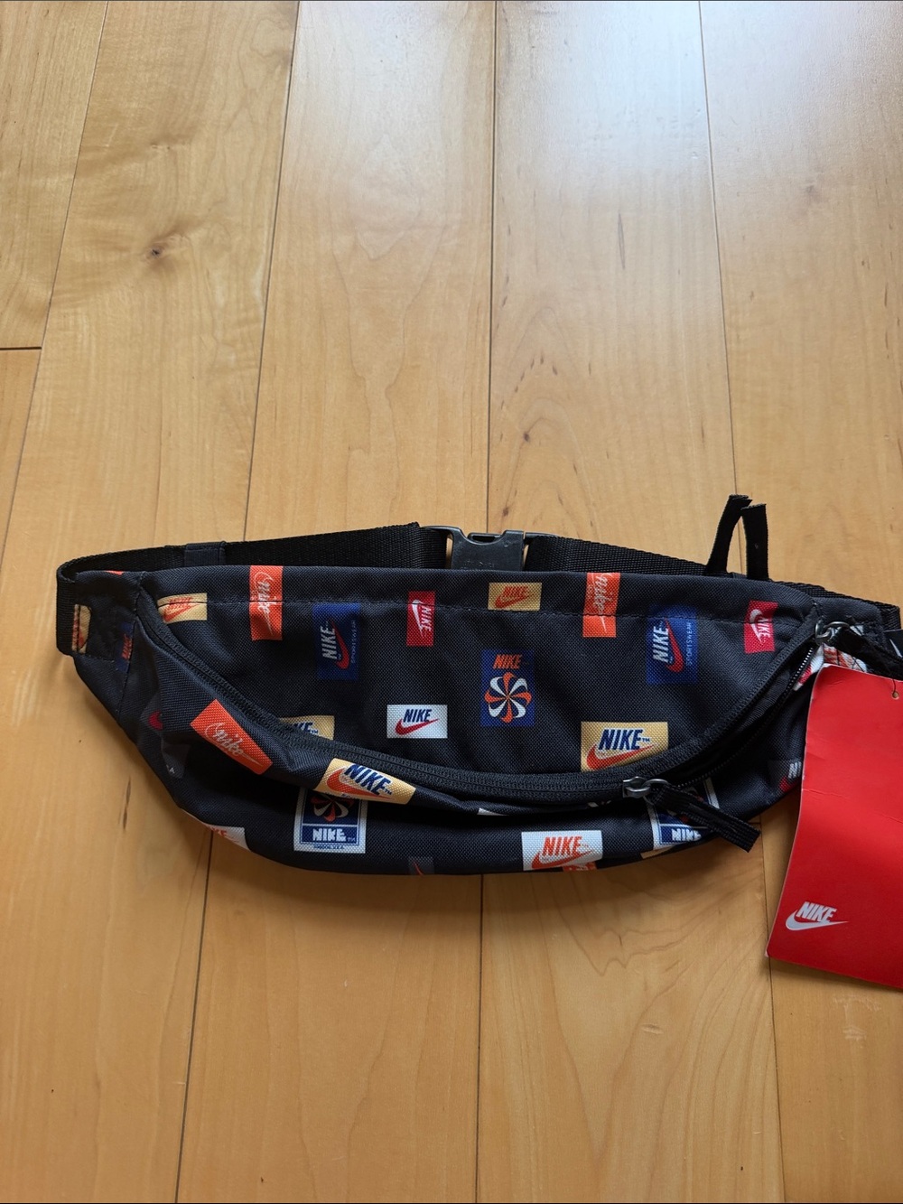 Nike Black Belt Bag with Multicolor Logo Patches